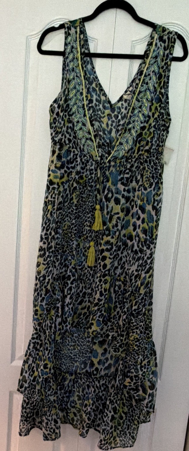 Violet Sky Women’s L Sleeveless V-Neck Midi Animal Print Beaded