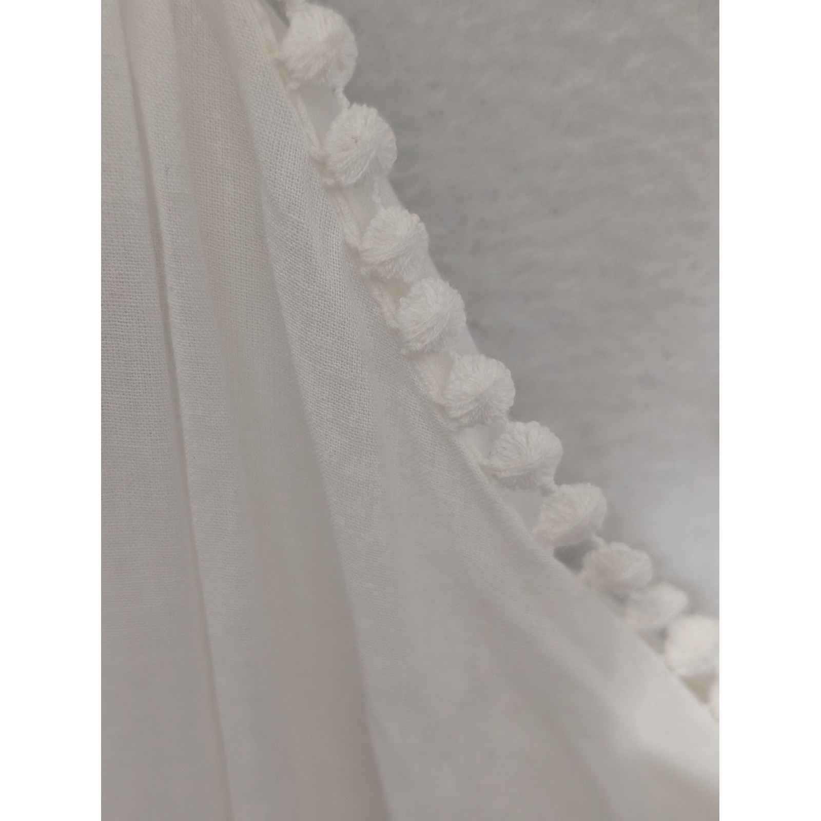 Blue Rain White Eyelet Mini Dress Womens Small Halter Neck Pom Pom Trim Scallop