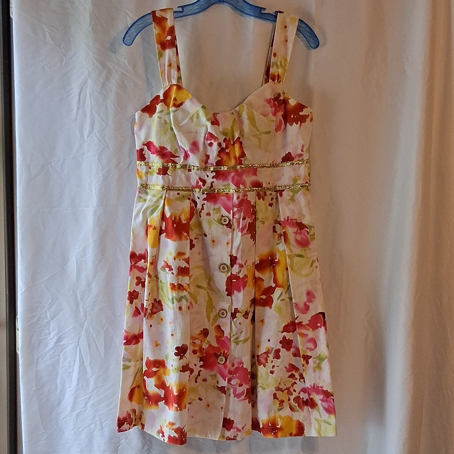 Roulette Floral Sweetheart Sleeveless Knee Sundress White/Pink 12 Lined Zip