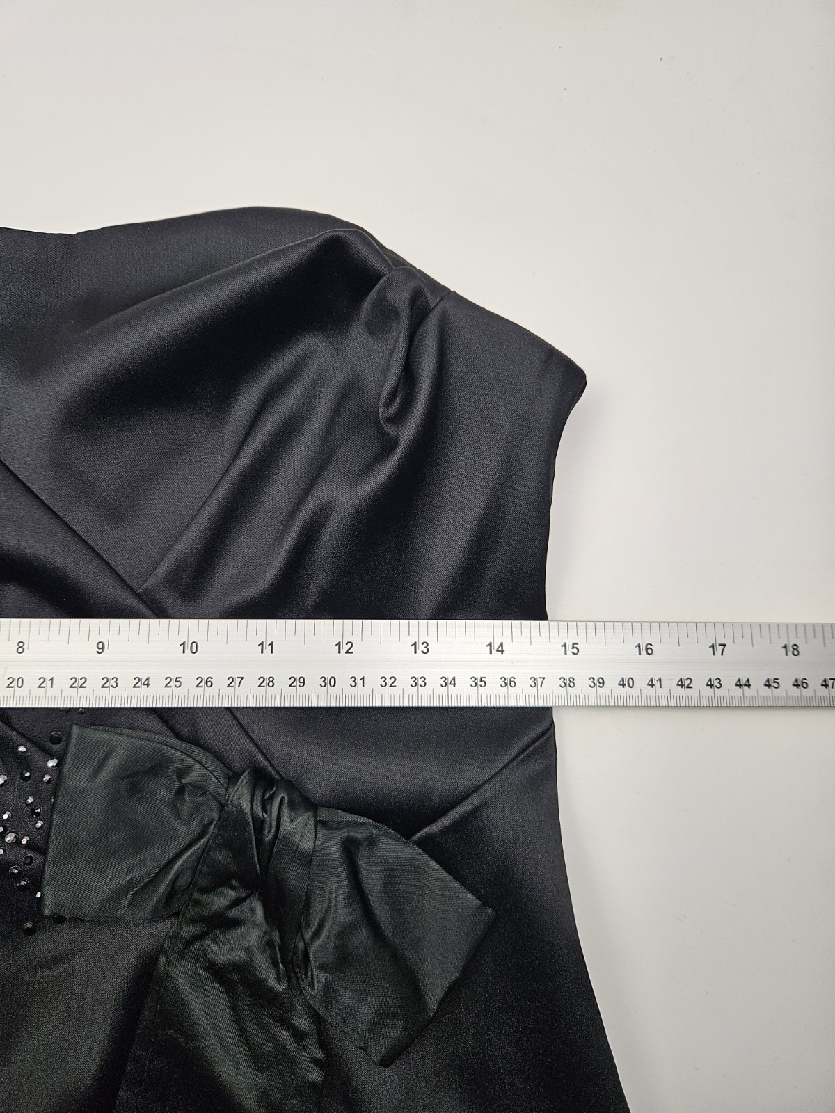 Black Strapless Dress Mini Beaded Diamante Embellished Satin Bow Party