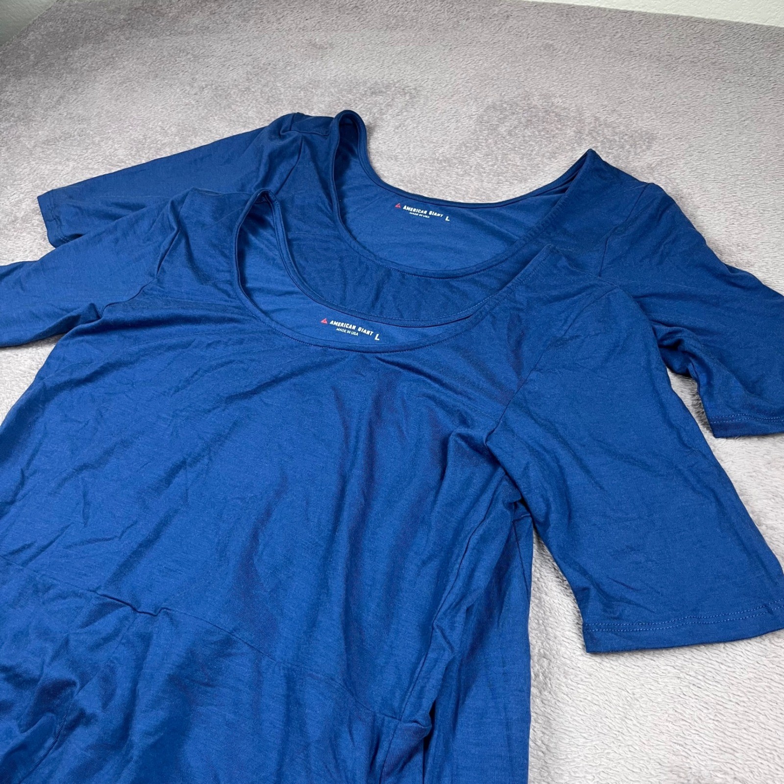 American Giant Womens Blue Scoop Neck Tencel Lyocell Midi Dress Large Lot Of 2