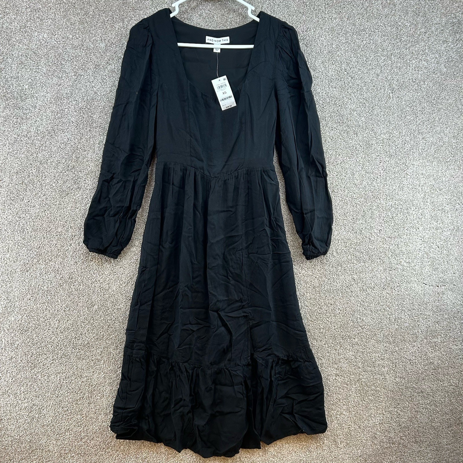 NWT And Now This Women’s Dress Size XS Black Long Sleeve Pullover Pleated