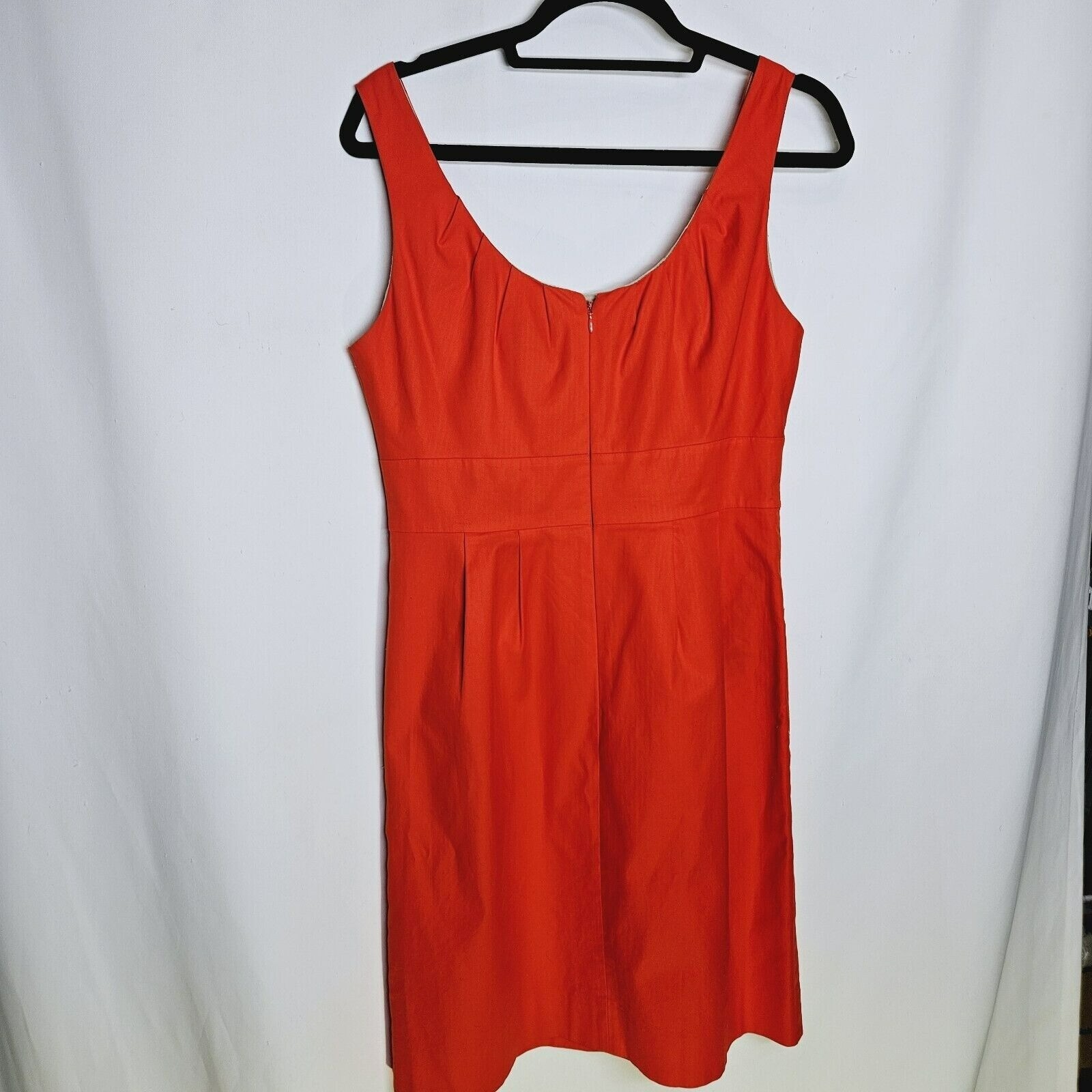 J. Crew Womens Pleated Dress Scoop Neck Cotton Sleeveless Orange Pockets Sz 8