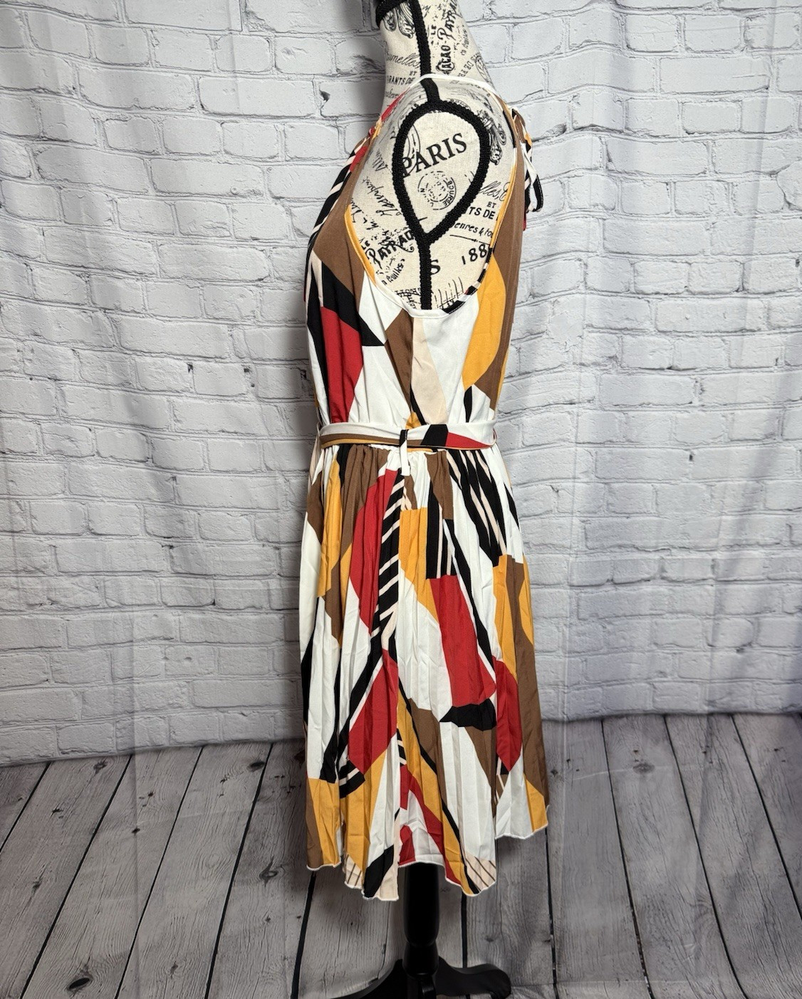 SHEIN Womens Abstract Print Halter Dress Belted Sleeveless Flowy Summer S M L XL