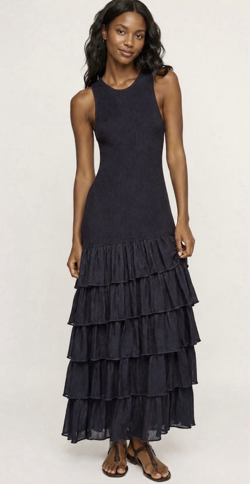 Anthropologie Current Air Charcoal Tiered Midi Boho Dress in Size M