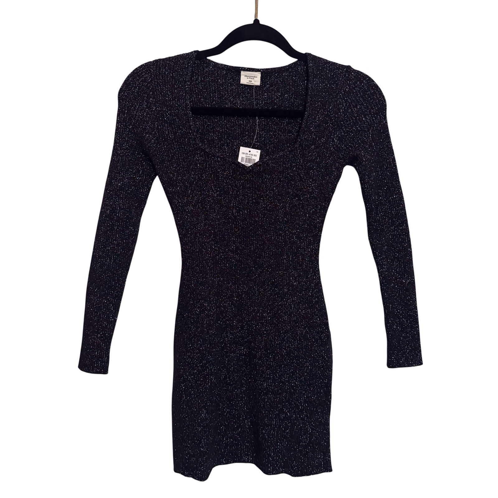 Abercrombie & Fitch NWT X-Small Petite Black Shimmer Bodycon Sweater Dress