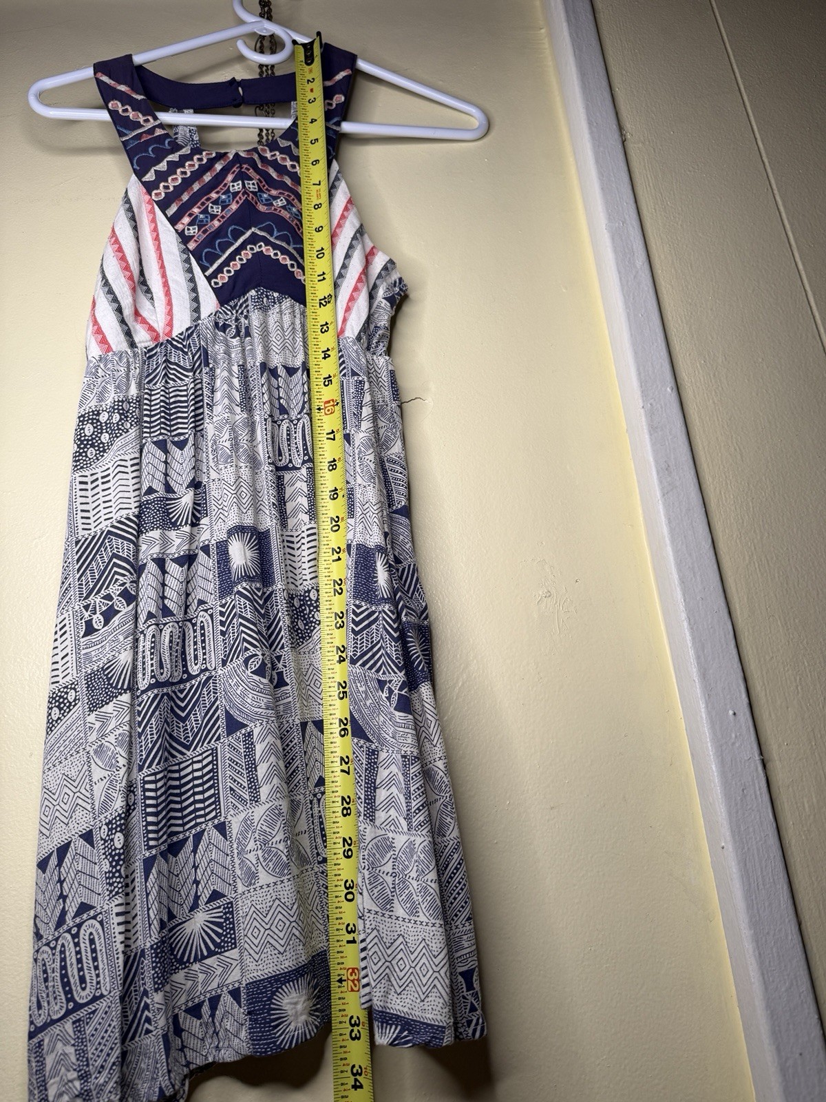Flying Tomato Size Small Boho Red White Blue Fit Flare Peasant Midi Dress