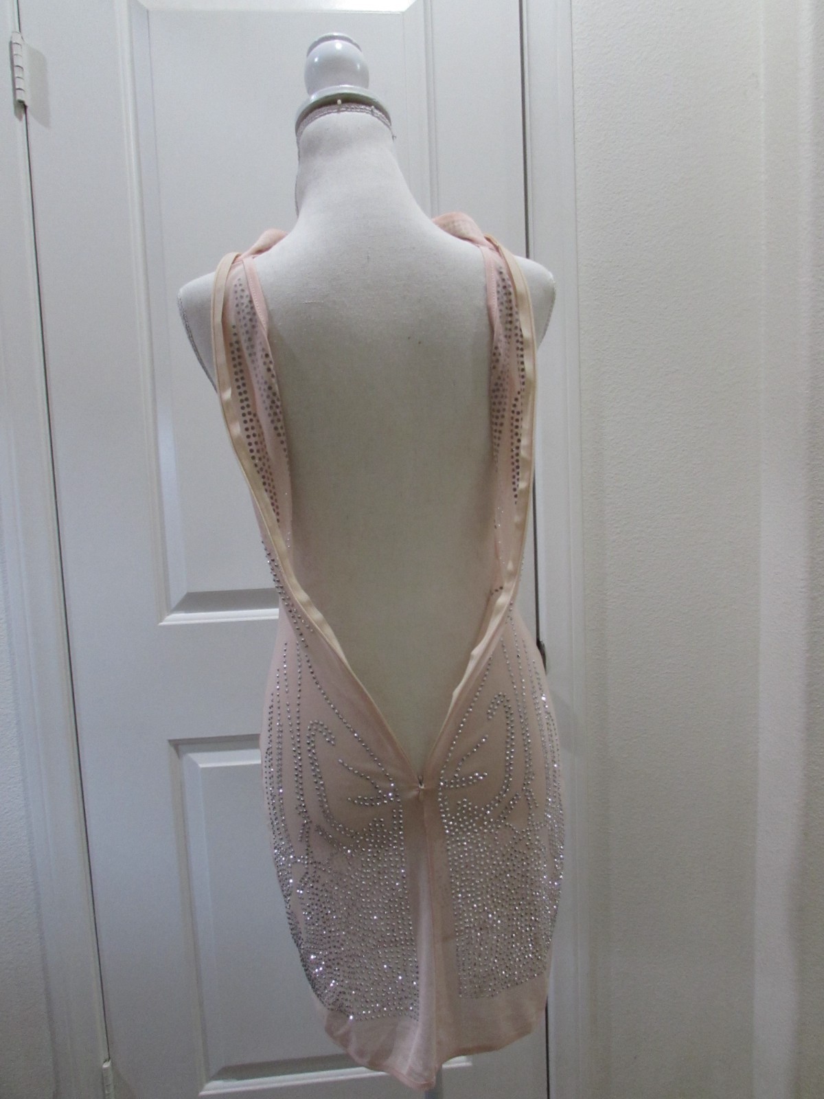 Sleeveless Sheath Sheer Mesh Embellished Rhines Mini Dress Pink Unbranded Size M