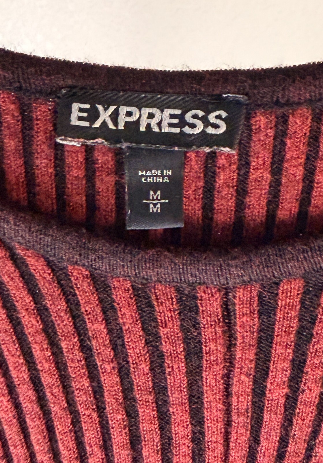 Express Burgundy Ribbed Knit Sweater Dress Long Sleeve Fit & Flare Medium