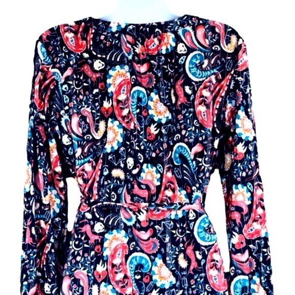 NWT Mystical Creatures LOFT Navy 100% Cotton Relaxed Belted Dress SZ S/M