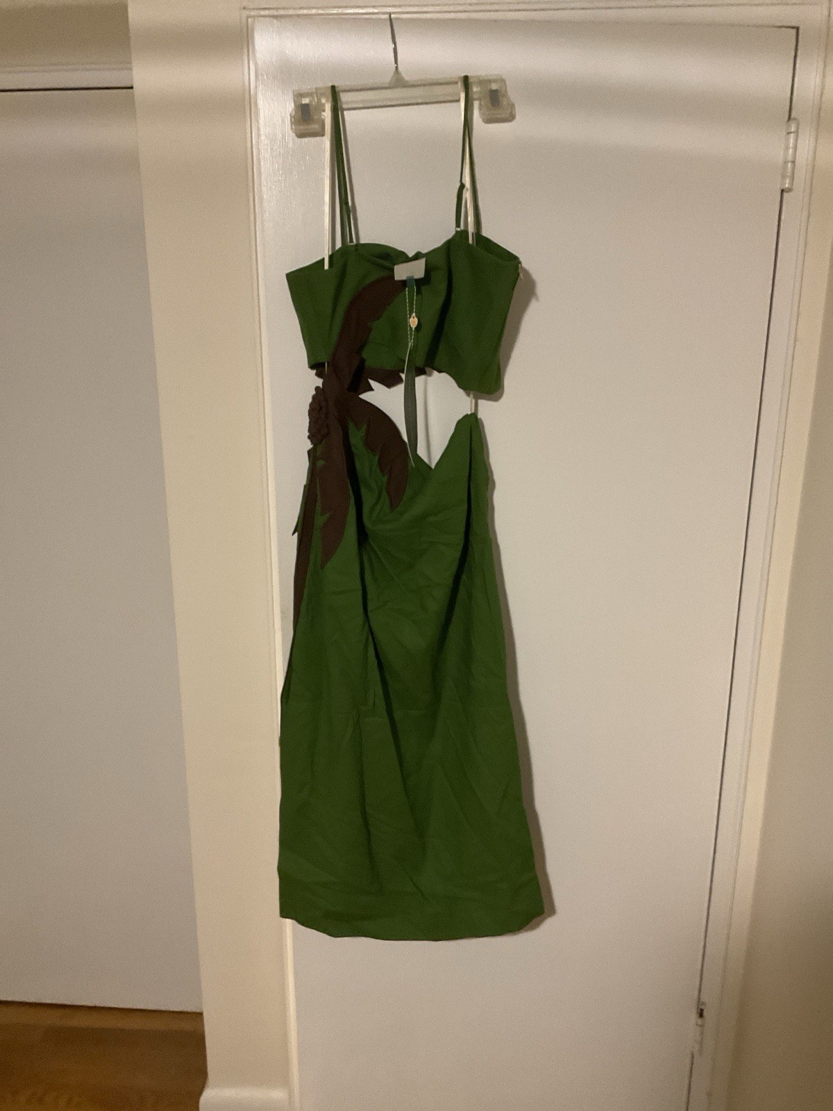 FARM Rio Green 3d Palm Tree Cut-Out Midi Dress, Size M