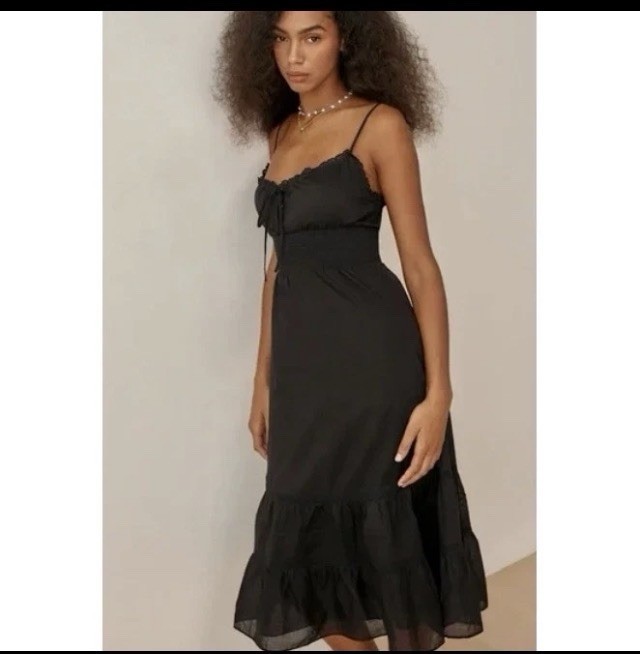 NWT Reformation Landon Spaghetti Strap Midi Dress – Fitted Smocked Waist Summer
