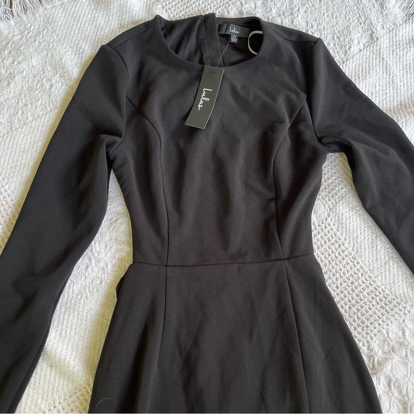 NWT Lulus Flawless Esteem black maxi dress xs open back slit formal long sleeve