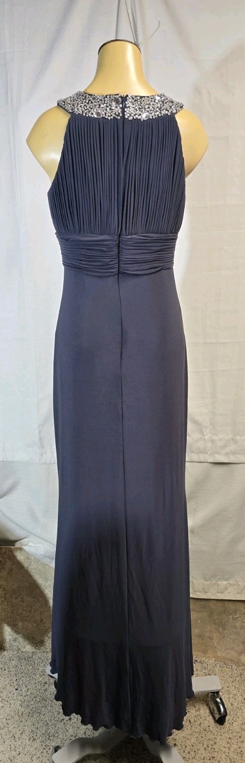 JS Boutique Gown 4 Navy Beaded Pleated Formal Evening Prom Maxi Dress