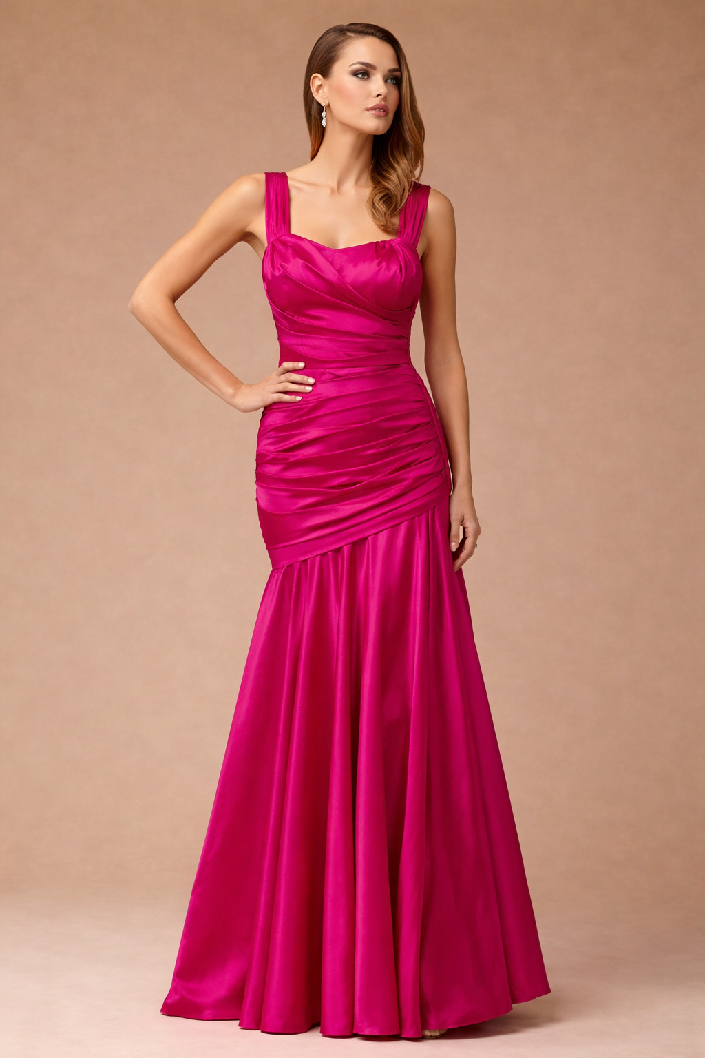 $3,500 Badgley Mischka Collection Tafetta Fuchsia Dropped Waist Prom sz 0 Formal