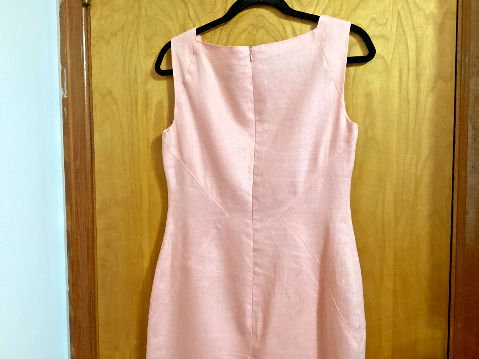 ANNE KLEIN Women’s 100% Linen Lined Square Neck Sleeveless Dress BLUSH PINK S10
