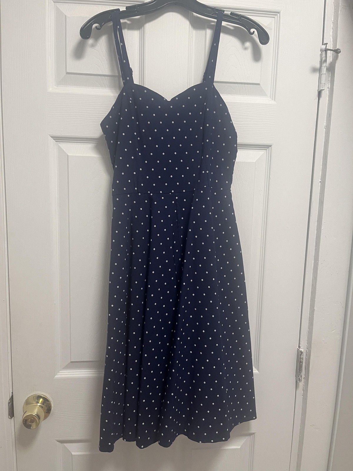 Gown Town Dress Womens Medium Blue Polka Dot Fit & Flare Sundress Knee Length
