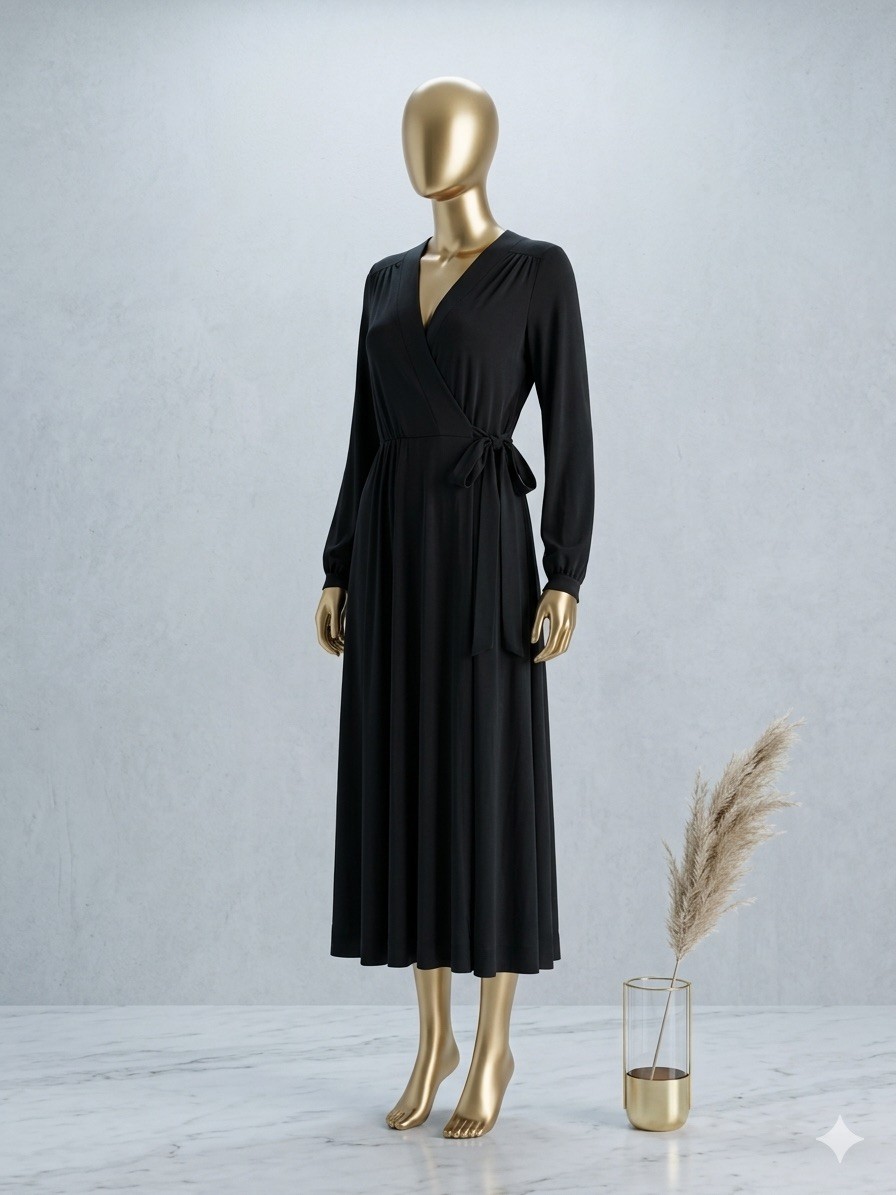 BNWT Deadstock Vintage 1970s Rodier Paris Black Qiana Wrap Dress – FR 38 / UK 8