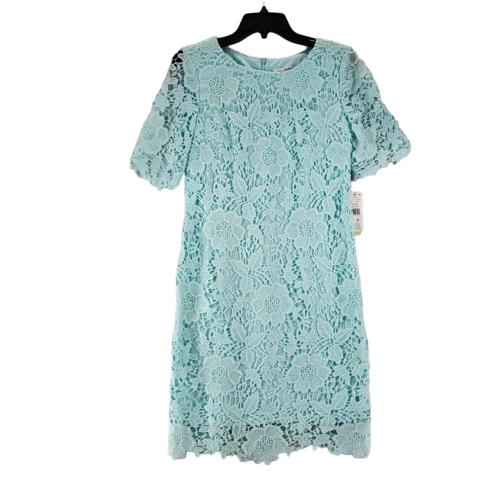 Studio One New York Sheath Dress Lined Lace Short Sleeve Mint Blue New size 4