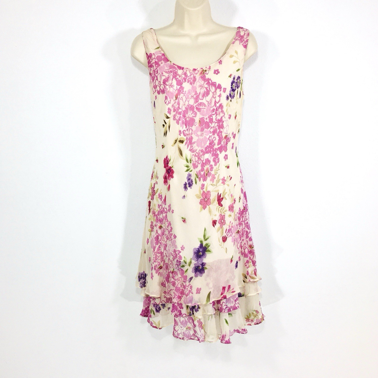 Vtg EVA BLUE Sz 12 (M/L) Floral Beaded Bias Cut Coquette FairyWhimsy READ