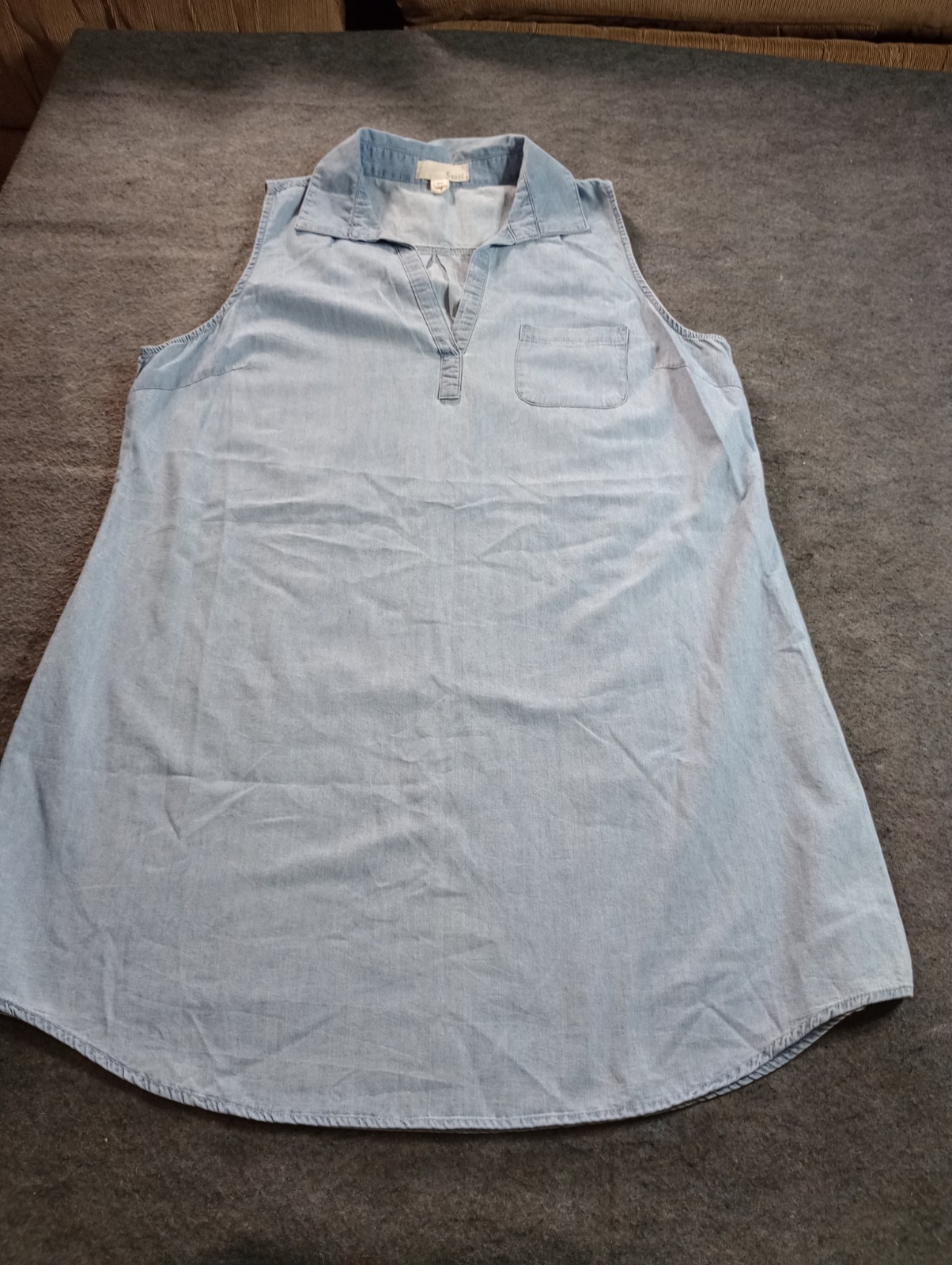 Sauci Denim Chambray Shirt Dress Womens XL Sleeveless Blue Tunic Pocket Casual