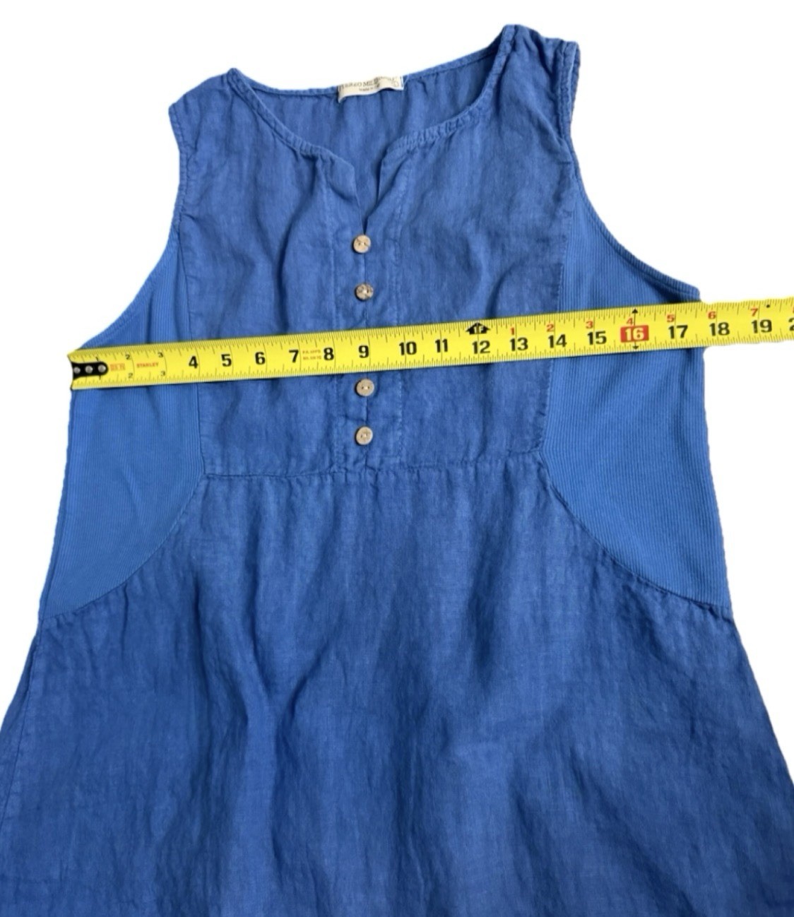 Terzo Millennio Italian Linen Shift Dress L Blue Sleeveless Made in Italy