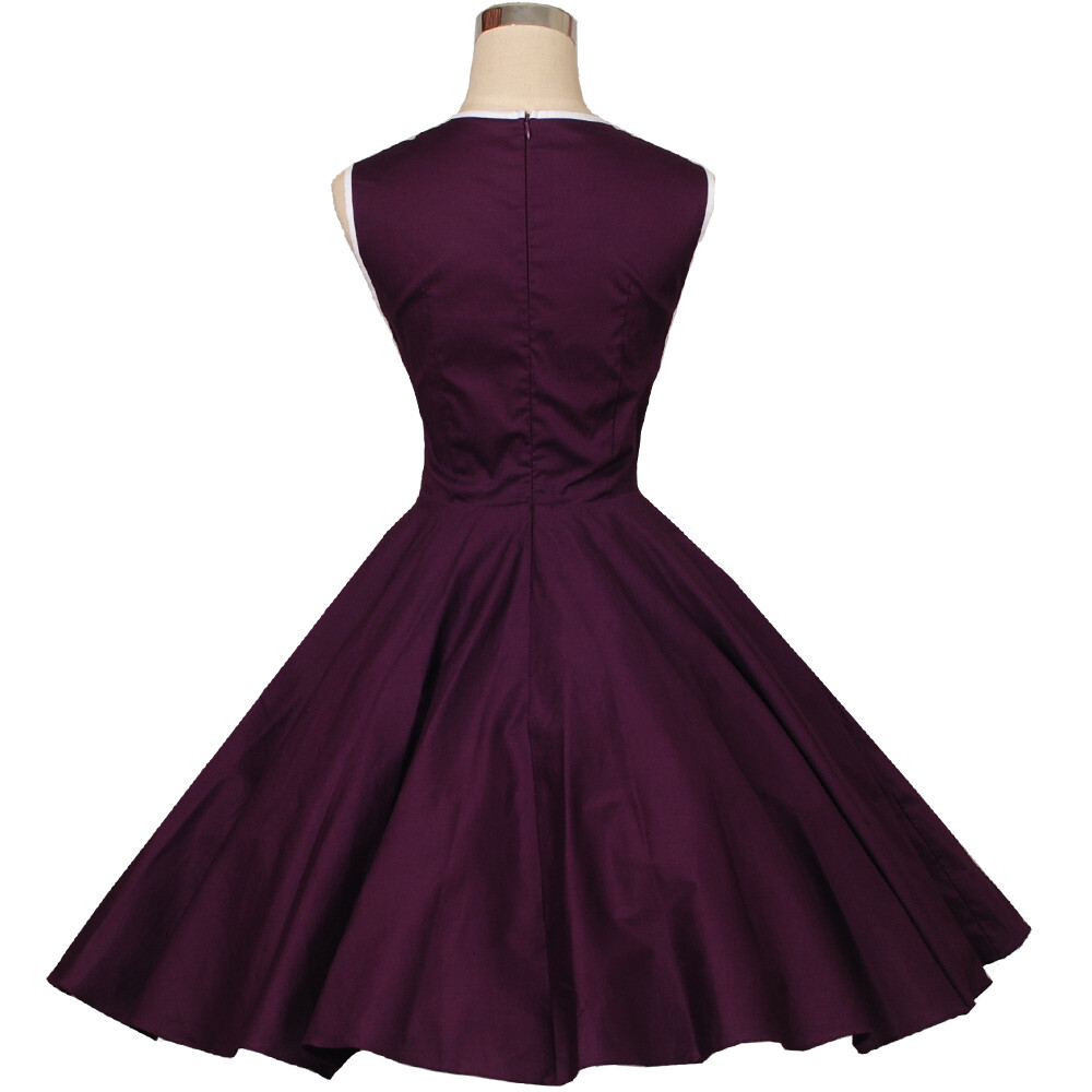 Purple 50s 60s Style Vintage Rockabilly Retro TEA Dress Party Dresses Cotton