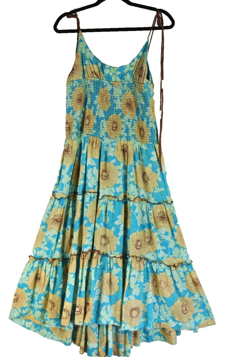 NEW, FREE PEOPLE Adriel Tie Strap Tiered Midi Dress in Ocean Combo Sz L #MD1945