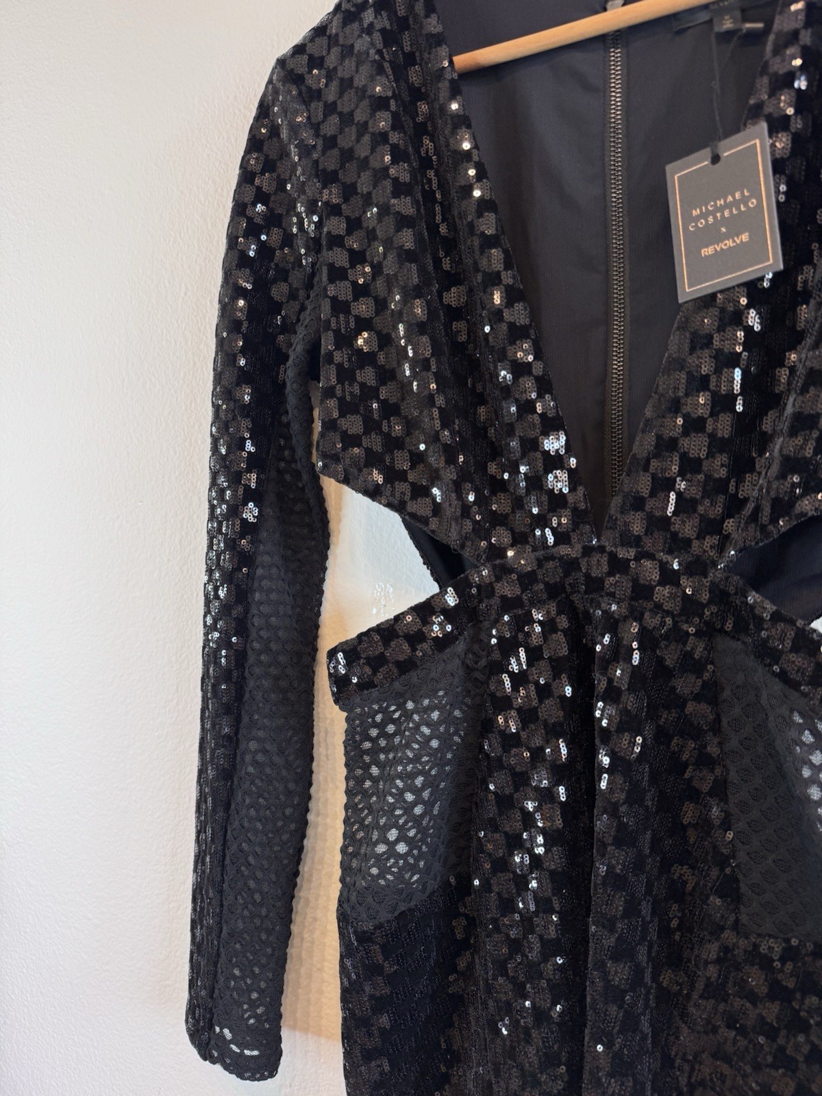 Michael Costello X Revolve Elise Mini Dress Black Sequin Cut Out Medium NWT