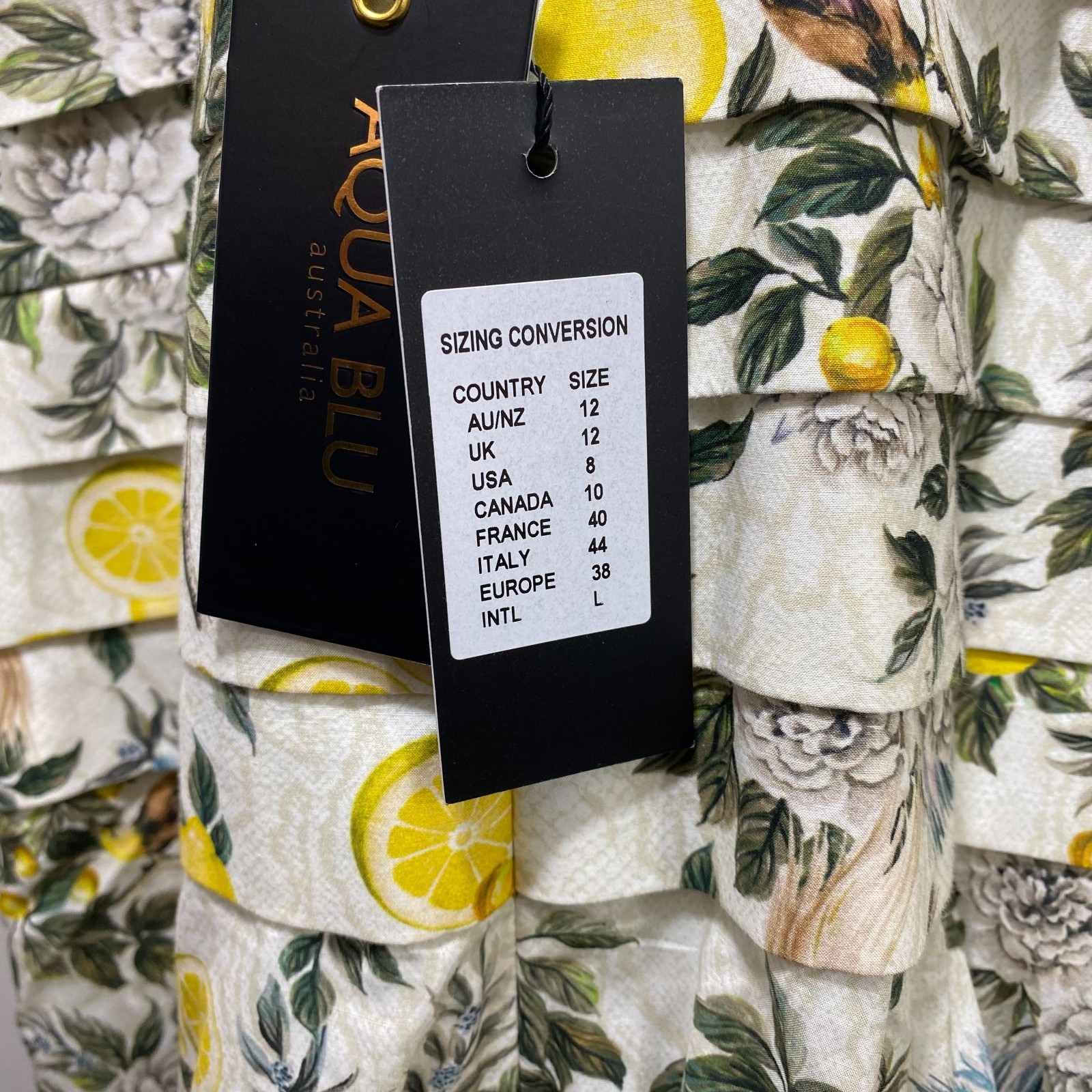 Aqua Blue Australia New Clementine Kailey Lemons Floral Mini Halter Dress L Bib