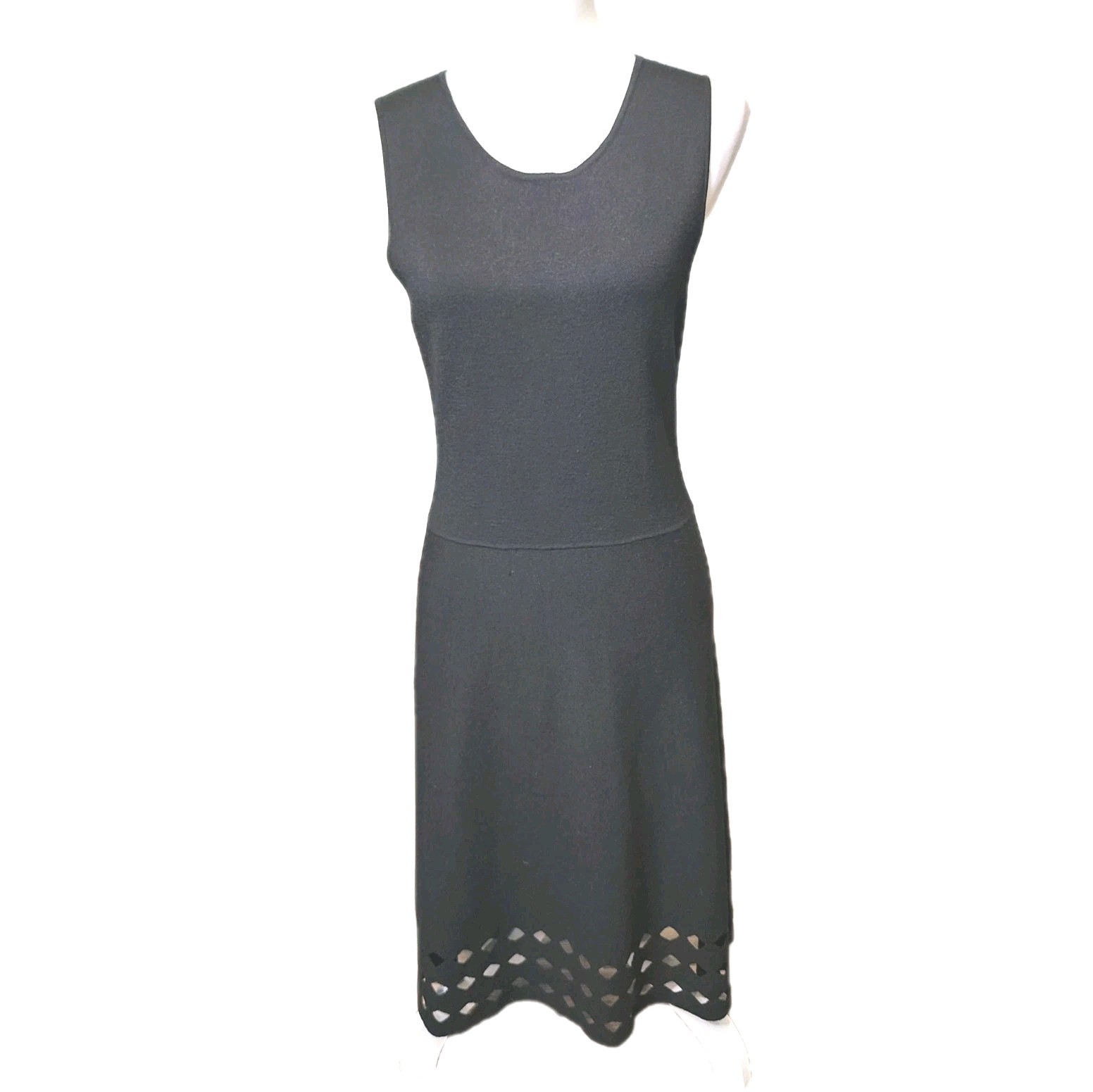 Elie Tahari A-Line Dress Womens Medium Black Merino Wool Stretch Soft Classic