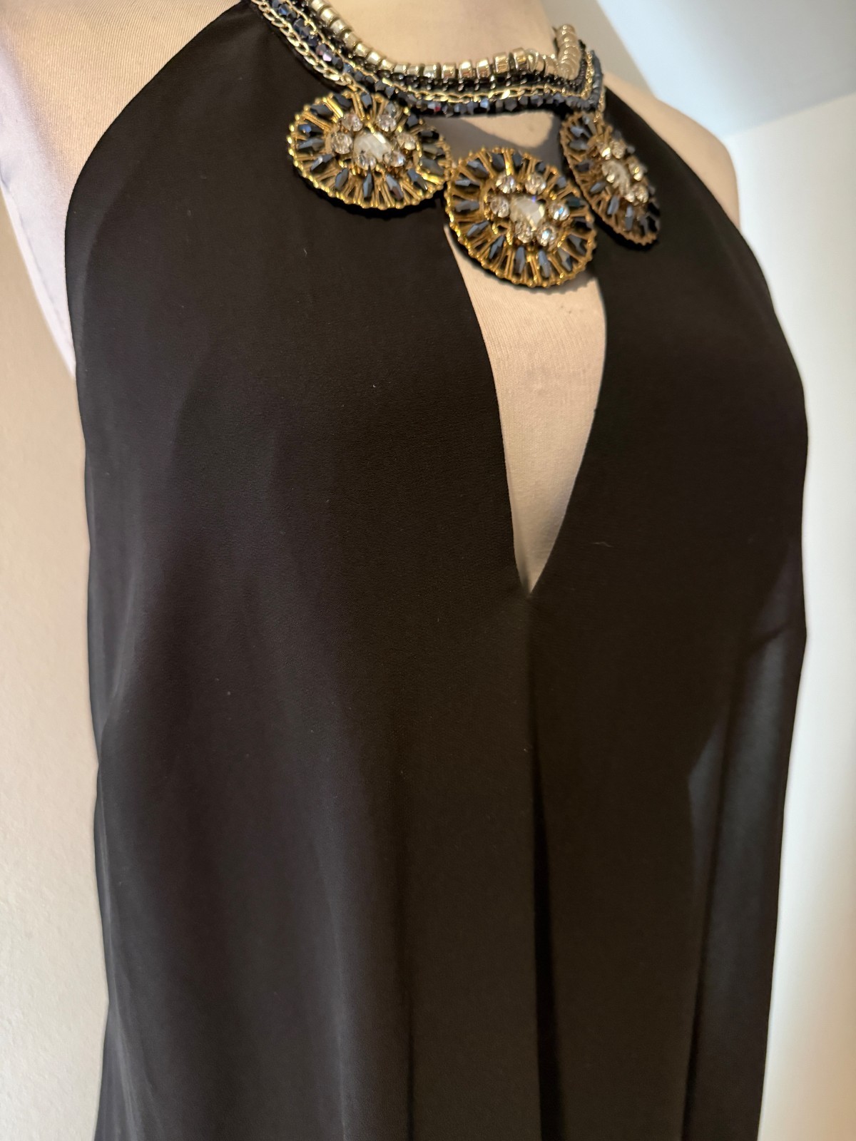 BEBE Womens Black Evening Beaded Neckline Dress – Sz Large