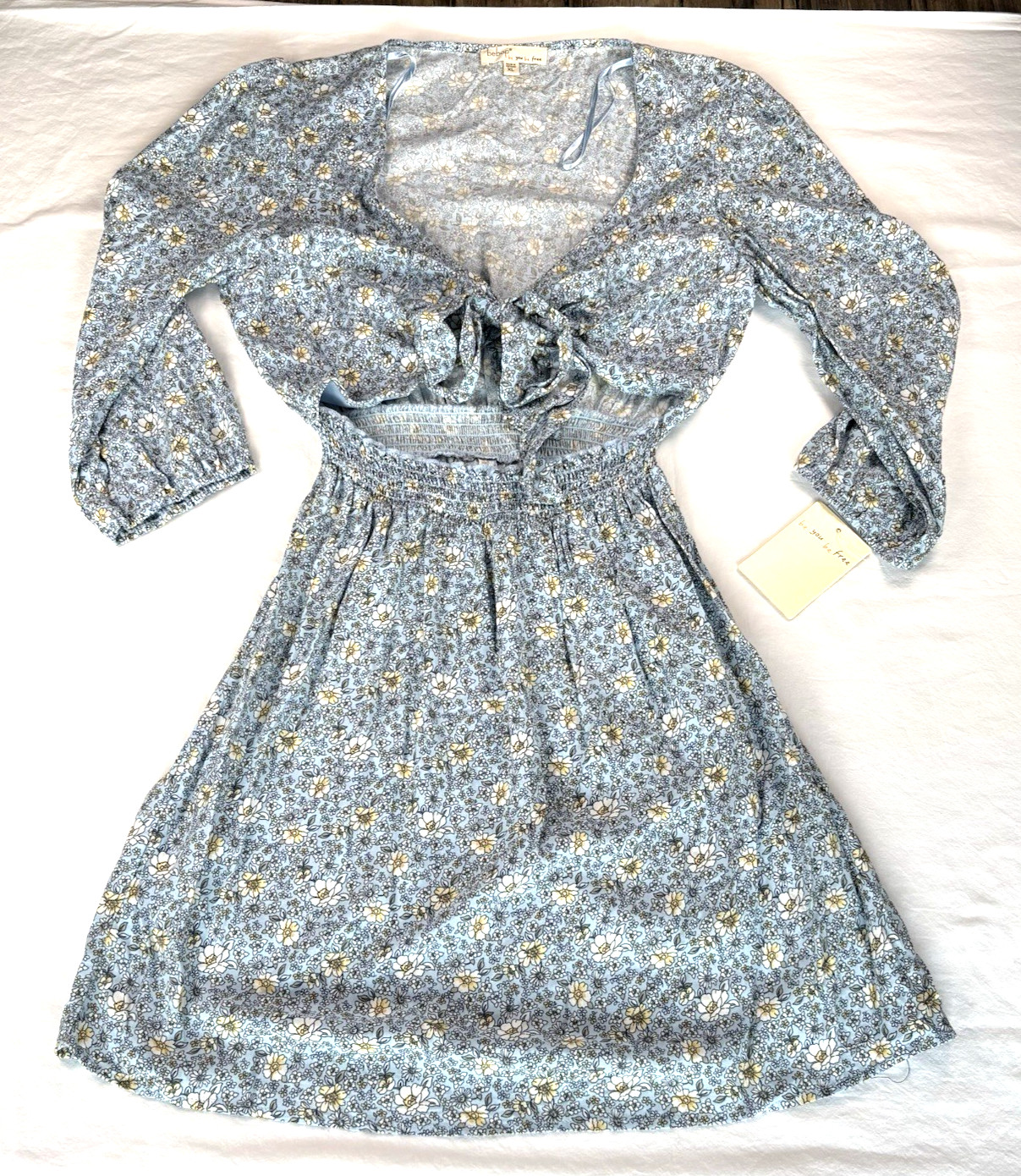 NEW Be Bop Floral Print Tie Front Midriff-Bearing Smocked Dress Juniors Size XL