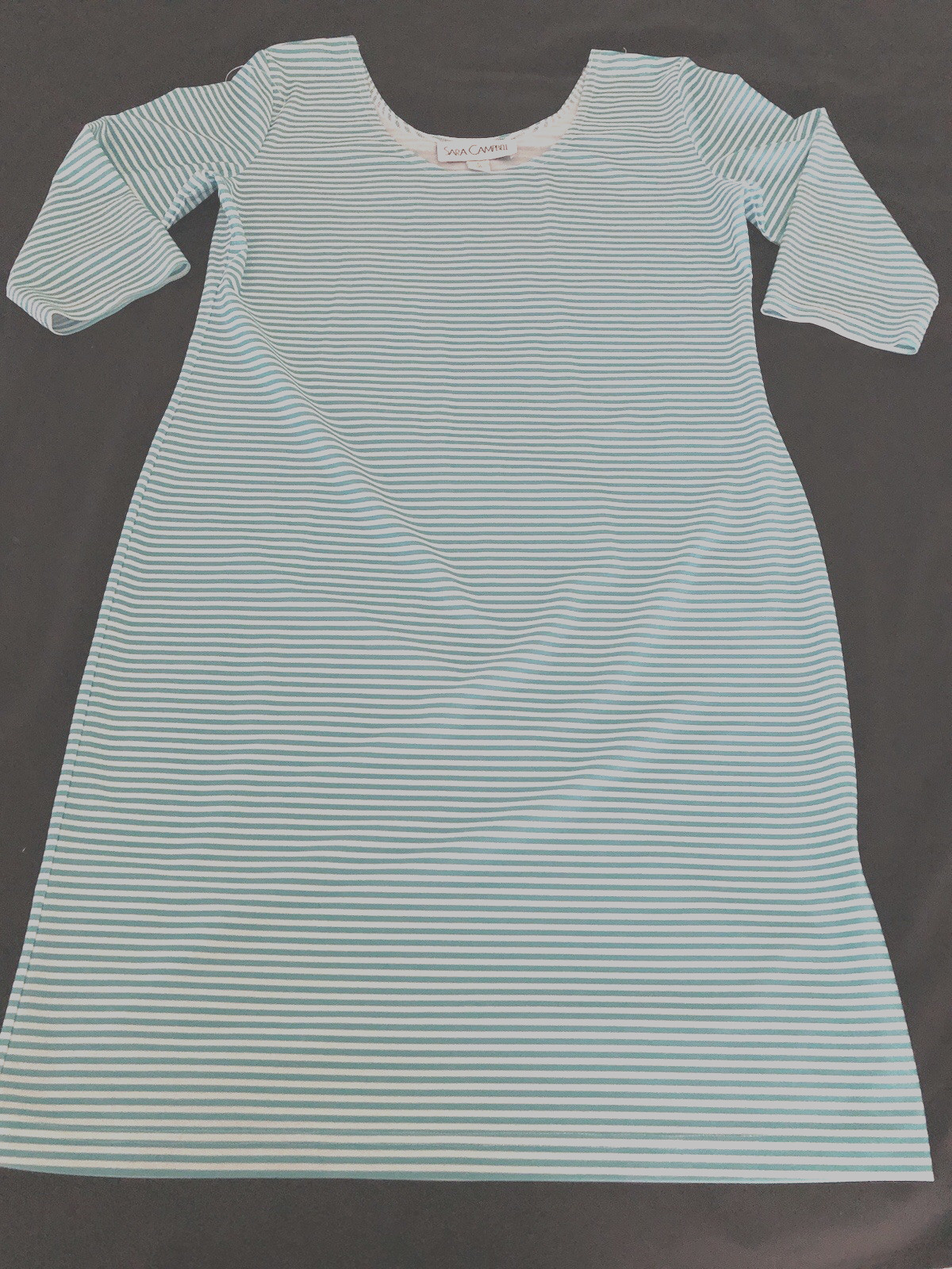 SARA CAMPBELL SHEET DRESS STRETCHY TURQUOISE/WHITE STRIPES SIZE L