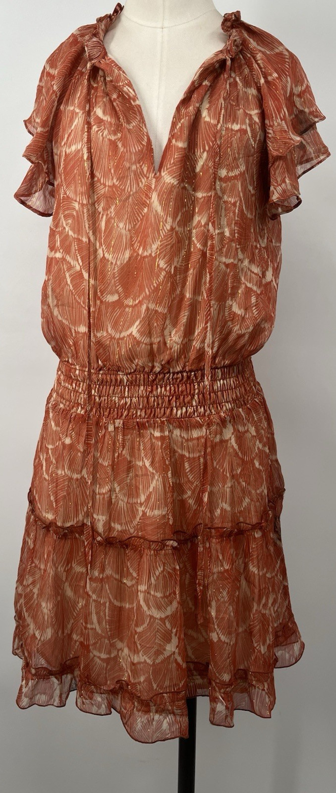 LAVENDER BROWN Women’s V Neck Rust Multi Color ITZEL DRESS Size Medium