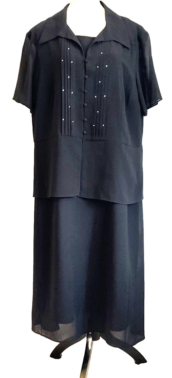 ARC 2-Piece Elegant Sheath + Sheer Rhinestone Accent Top 1X Black Polyester