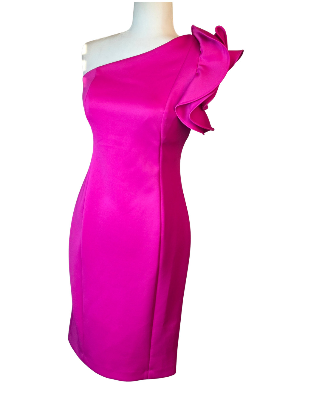 DKNY Front One Shoulder Ruffle Pink Bodycon Dress Size 2 NWT