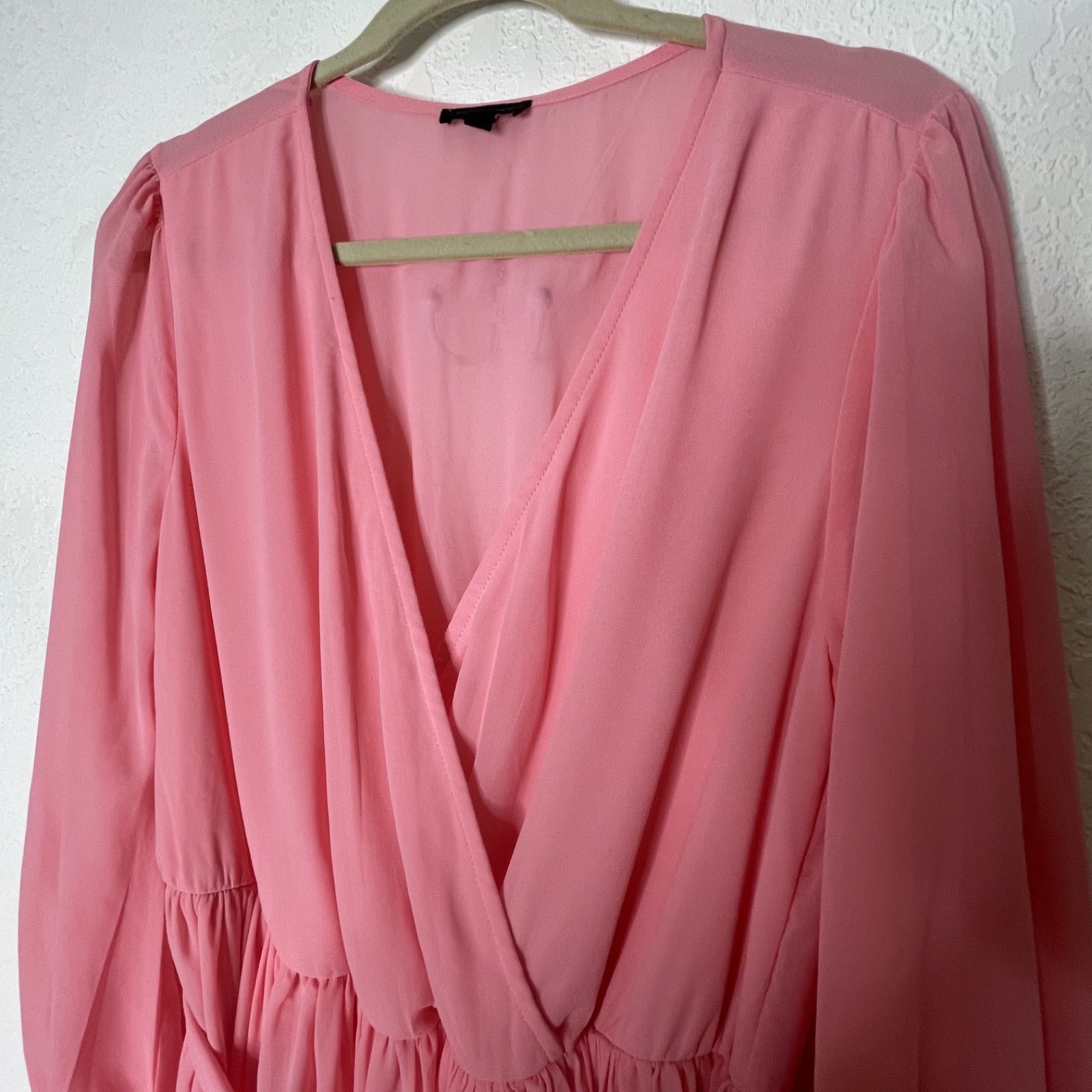 Miss Avenue Pink Maxi Dress Long Sleeve Tie Waist Flowy Lined Large Slit