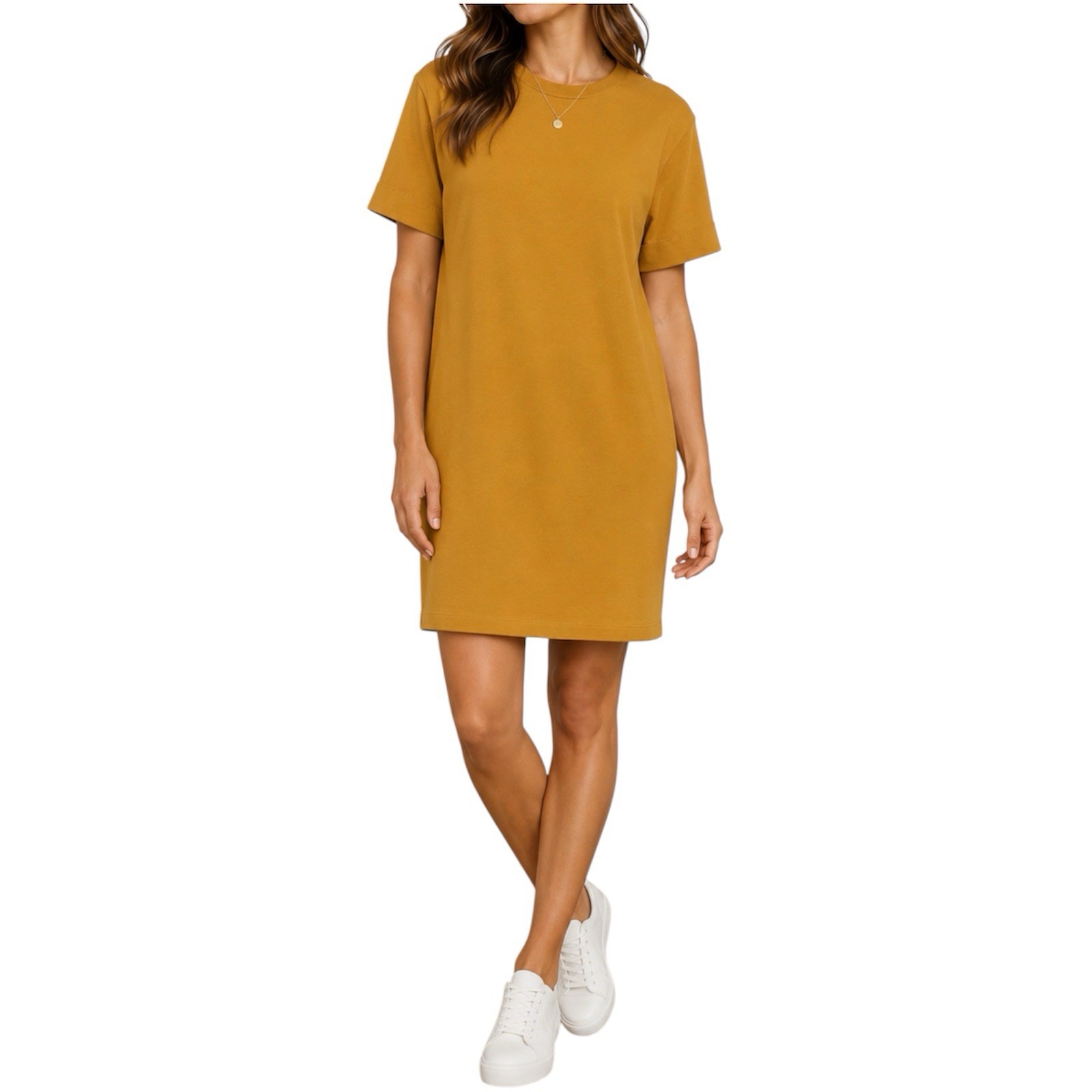 Zara Mustard Yellow TShirt Shift Dress Cotton Blend Casual Minimalist Size Large