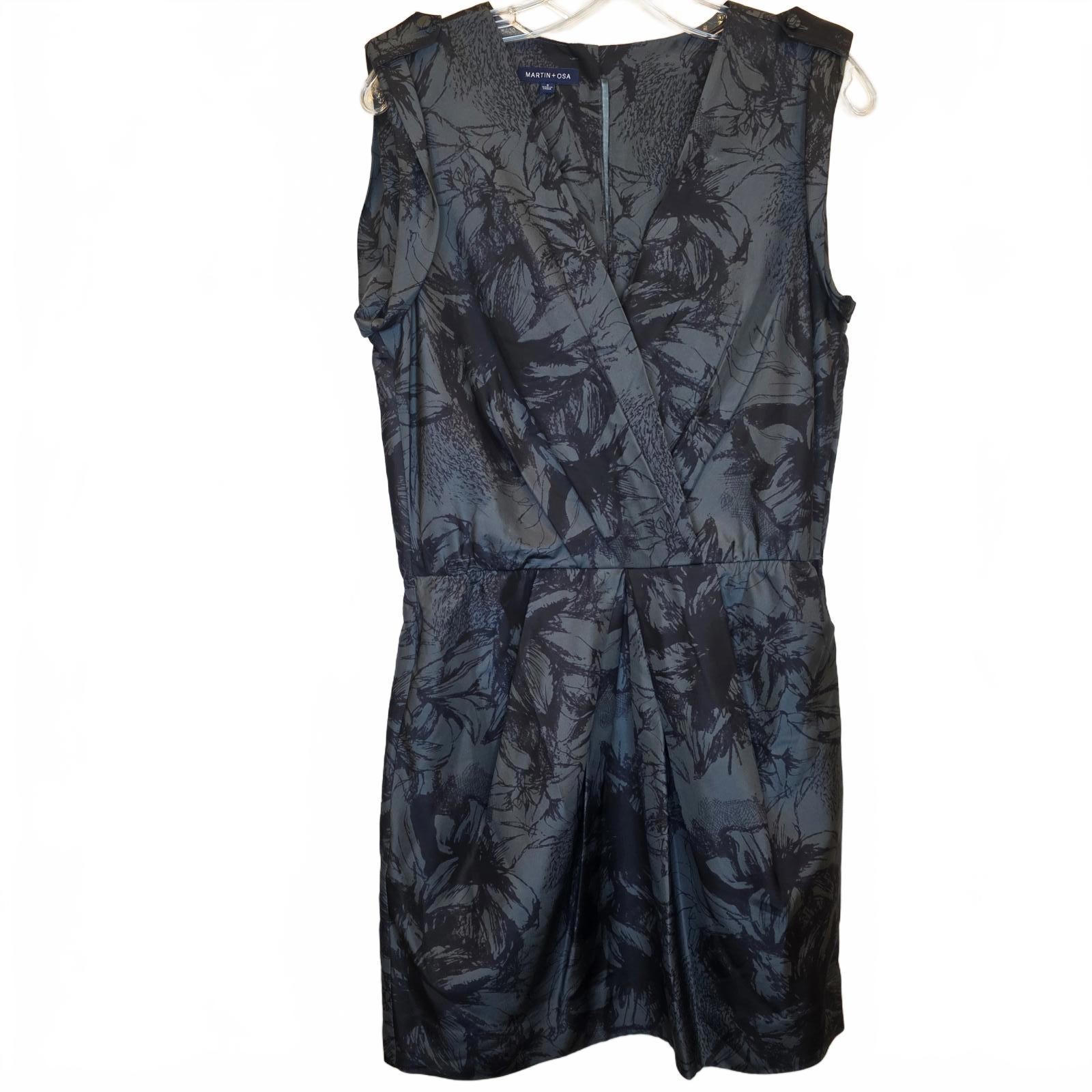 Martin+Osa 100% Silk Sleeveless Dress grey black floral Pleated SZ Small