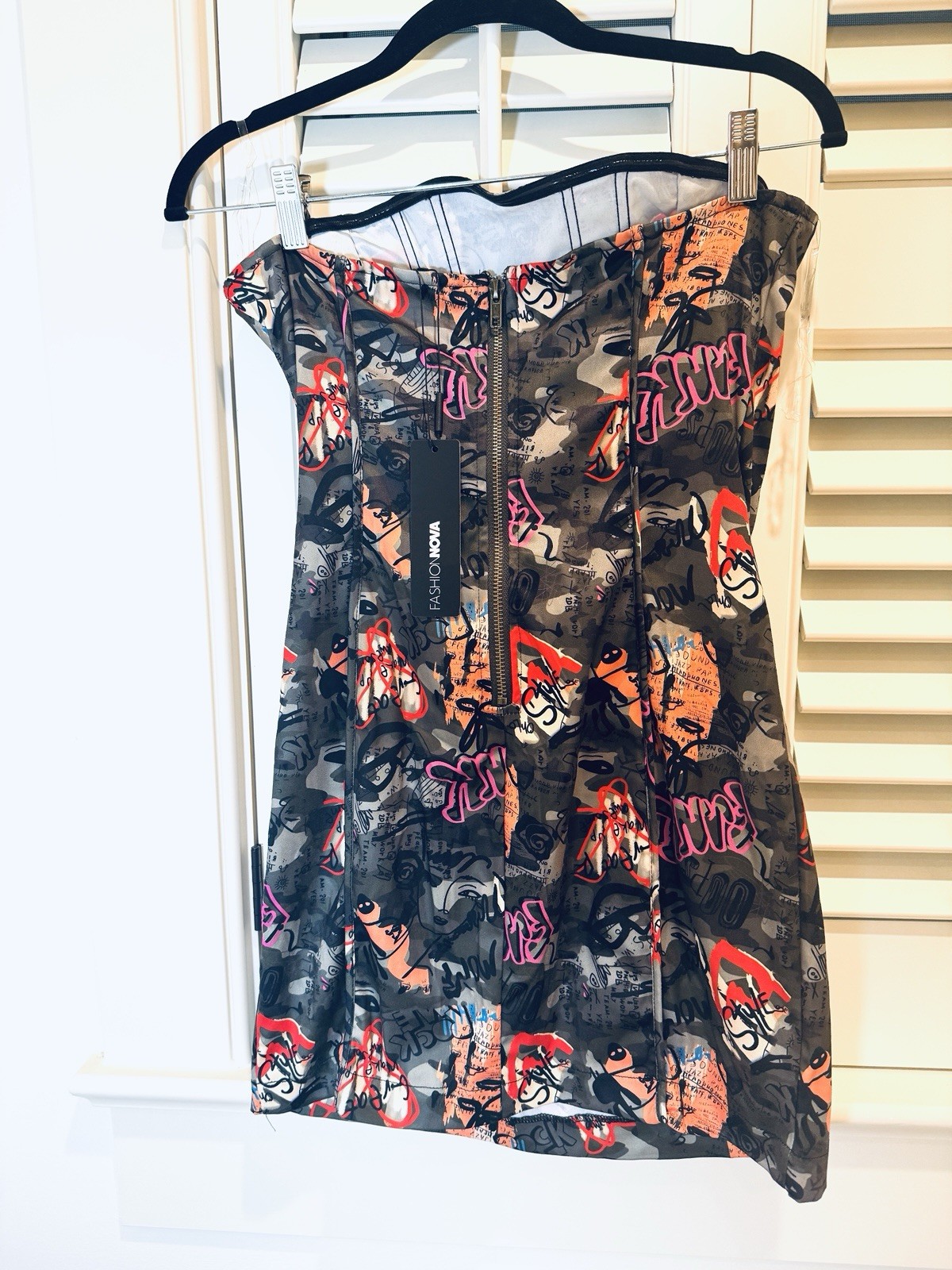 Fashion Nova Dress Calling The Shots Camo Mini Size L Strapless Women NWT