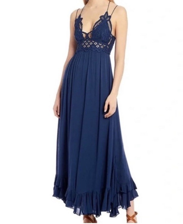 Free People One “Adella” Maxi Slip Dress in Midnight Blue, Size M, New with Tags
