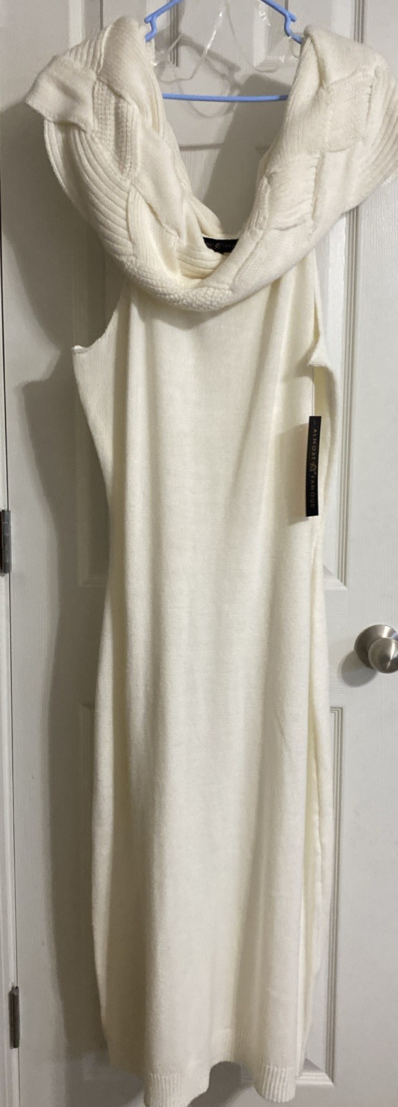 Almost Famous Ivory Crochet Knit Cowl Neck Sweater Tank Dress Long Size 3X