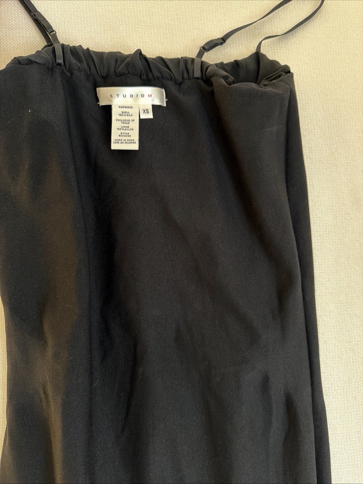 Studio M Black Spaghetti Strap Cocktail Dress Size XS Shell 100% Silk Classic