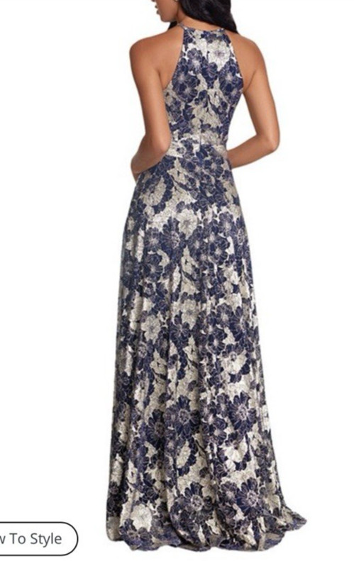 Betsy & Adam Evening Formal Dress 10 Blue Gold Long Wedding Party NEW $268
