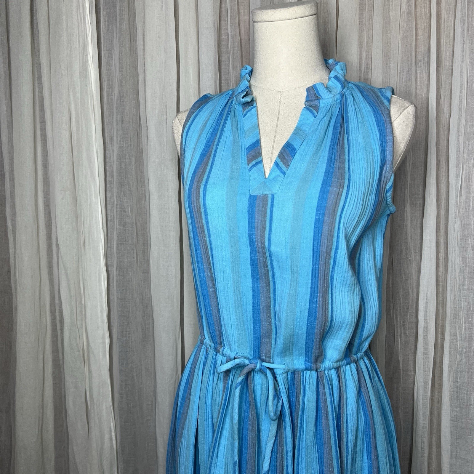 Sundance Adley Blue Striped Knee Length Dress