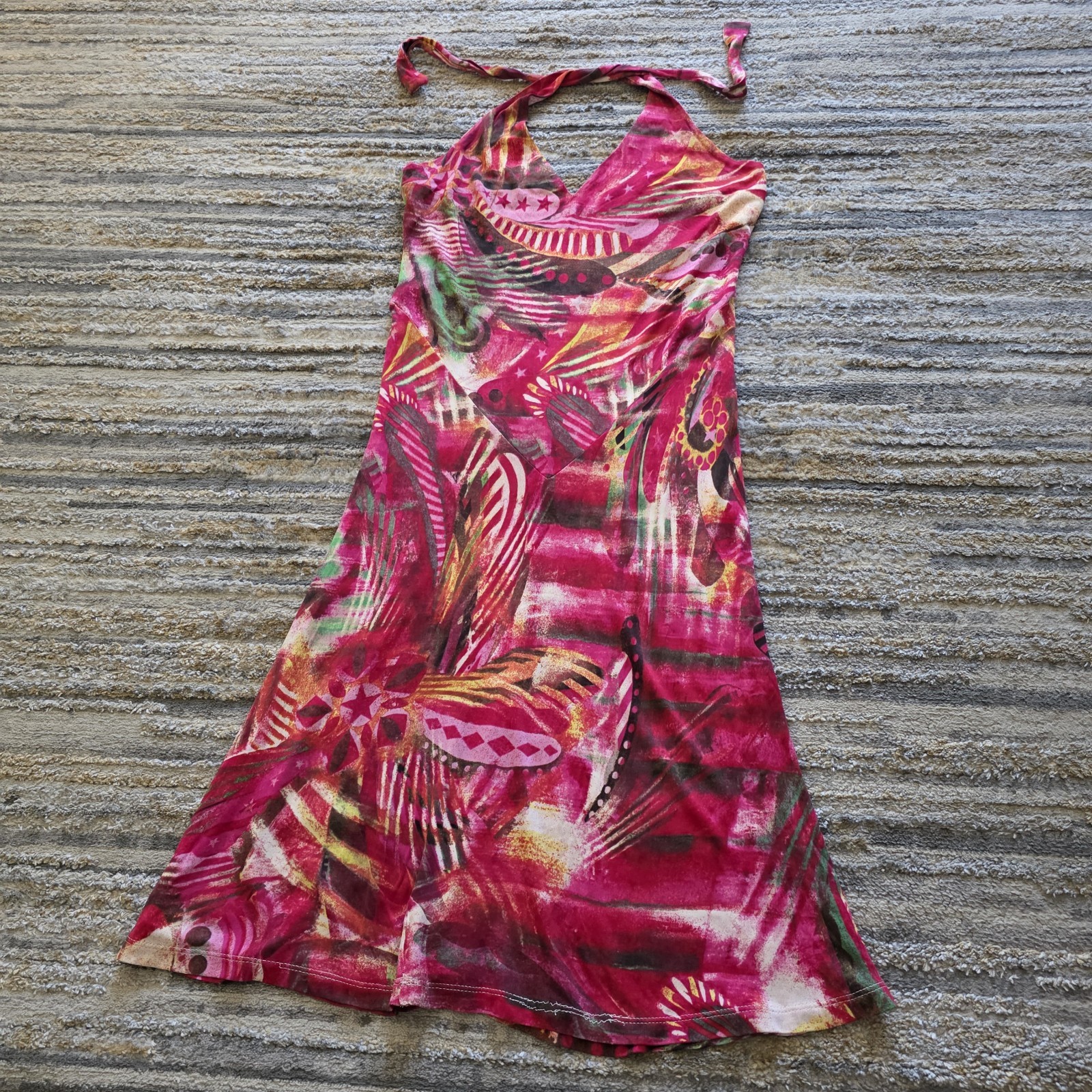 Versace JEANS COUTURE Halter Dress Y2k Vintage Summer Knee Length Hot Pink