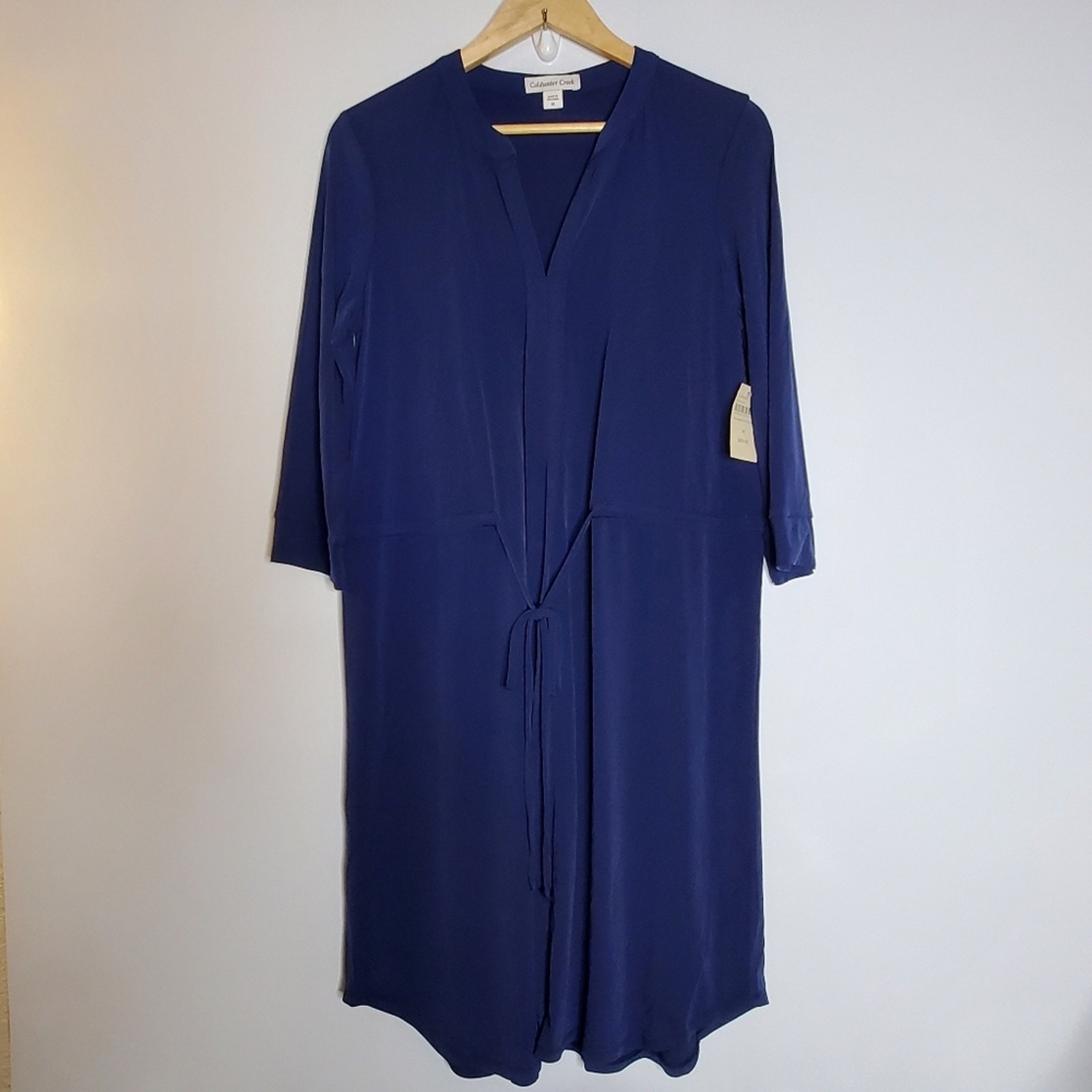 Coldwater Creek Nouvelle Knit Dress Drawstring waist casual Blue NWT 14