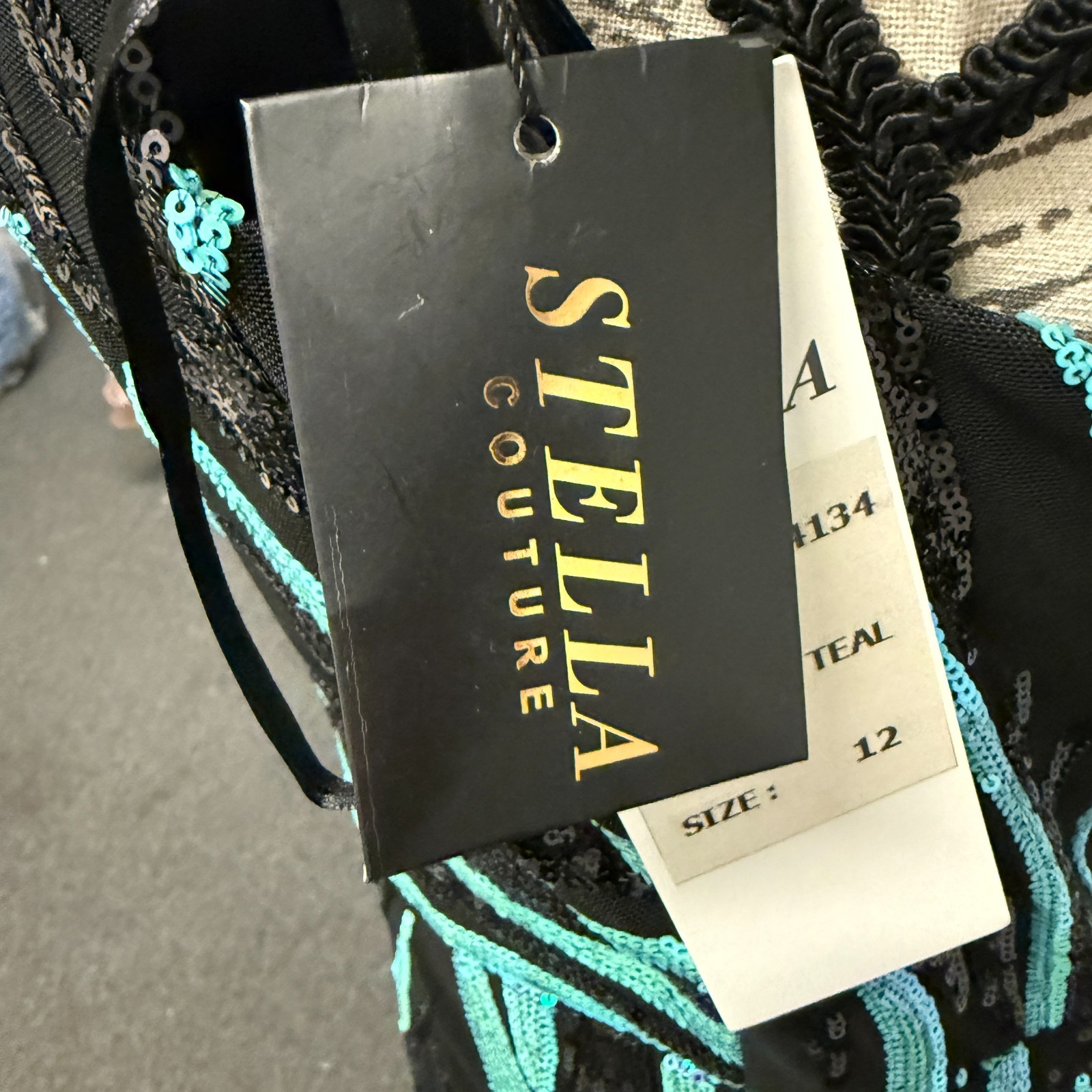Stella Couture Black Teal Sequin Strapless Mermaid Gown Sweetheart Long Train