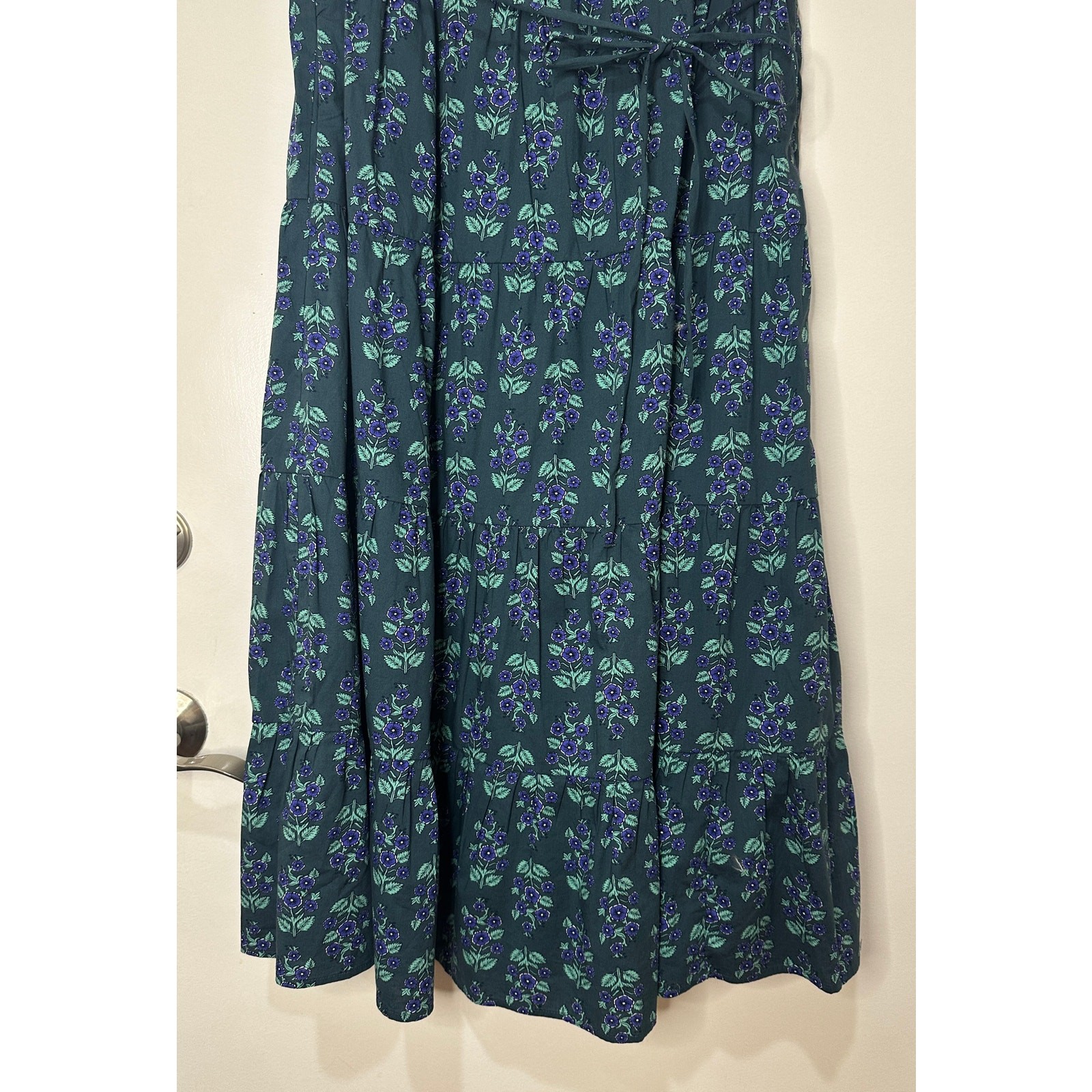 J. Crew Printed Mock Neck Tiered Midi Dress Warm Spruce Green Blue Size 16 NWT